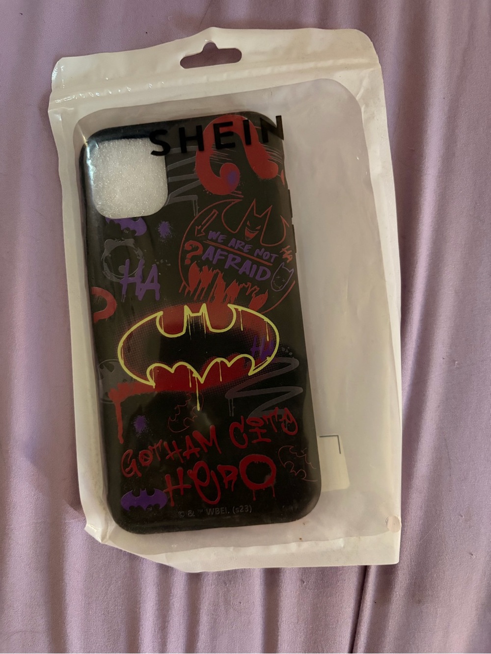 SHEIN Black Batman Graphic iPhone 11 Case with Yellow & Red Accents